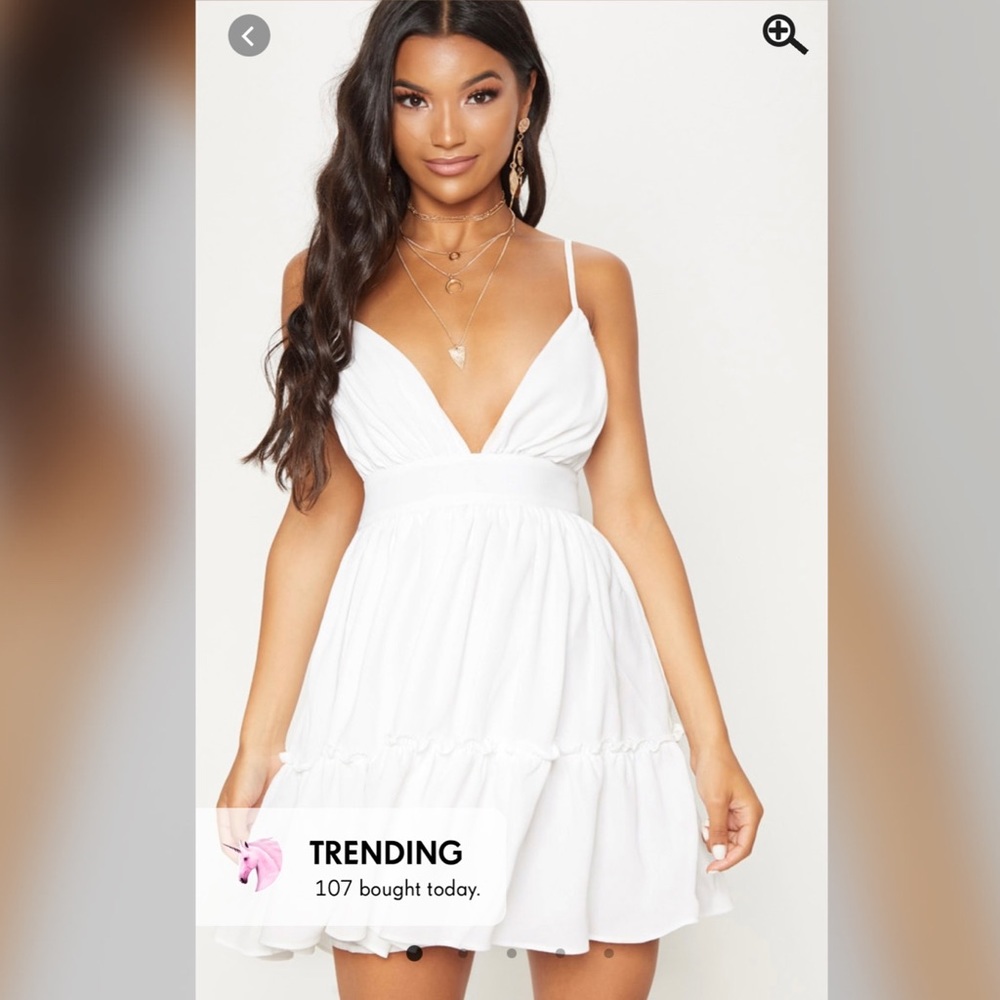 WHITE RUCHED FRILL SKATER DRESS
